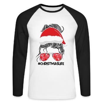 Weihnachten Frau Weihnachtsgeschenk - Unisex Baseballshirt langarm - Weiß/Schwarz - Vorne - Nik (191cm)
