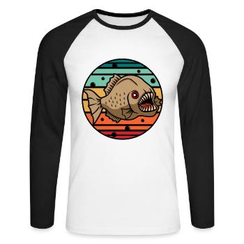 Piranha - Unisex Baseballshirt langarm - Weiß/Schwarz - Vorne - Nik (191cm)