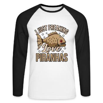 Piranha - Unisex Baseballshirt langarm - Weiß/Schwarz - Vorne - Nik (191cm)