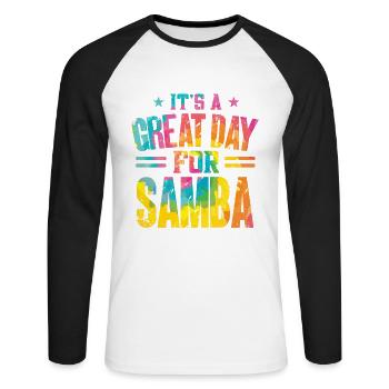 Samba - Unisex Baseballshirt langarm - Weiß/Schwarz - Vorne - Nik (191cm)