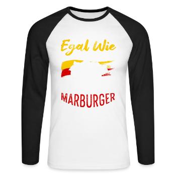 Egal Wie Geil Du Bist Ich Bin Marburger - Unisex Baseballshirt langarm - Weiß/Schwarz - Vorne - Nik (191cm)