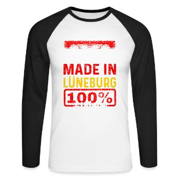 Made In Lüneburg 100% Original - Unisex Baseballshirt langarm - Weiß/Schwarz - Vorne - Nik (191cm)