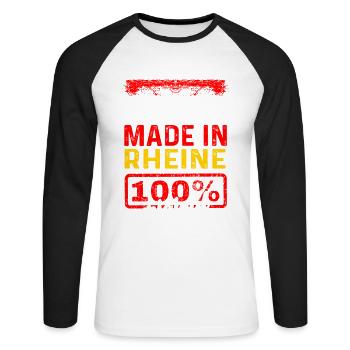 Made In Rheine 100% Original - Unisex Baseballshirt langarm - Weiß/Schwarz - Vorne - Nik (191cm)