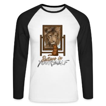Motivation Lion - T-shirt baseball manches longues Homme - blanc/noir - Devant - Nik (191cm)