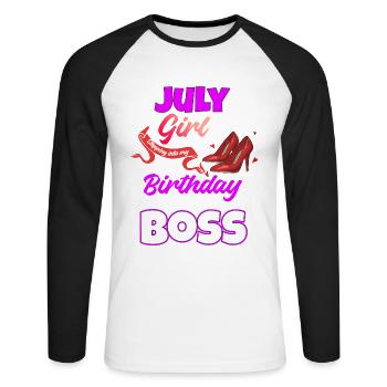 Juillet Anniversaire Drôle Cadeau - T-shirt baseball manches longues Homme - blanc/noir - Devant - Nik (191cm)