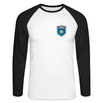 South Dakota - Unisex Baseballshirt langarm - Weiß/Schwarz - Vorne - Nik (191cm)