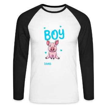 Nur Ein Junge, Der Schweine Liebt - Unisex Baseballshirt langarm - Weiß/Schwarz - Vorne - Nik (191cm)