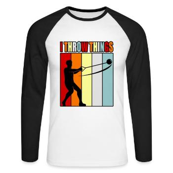 Je lance des choses marteau lancer - T-shirt baseball manches longues Homme - blanc/noir - Devant - Nik (191cm)