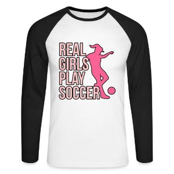 Les vraies filles jouent au football - T-shirt baseball manches longues Homme - blanc/noir - Devant - Nik (191cm)