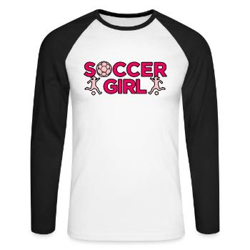 Fille de football Le ballon joue - T-shirt baseball manches longues Homme - blanc/noir - Devant - Nik (191cm)