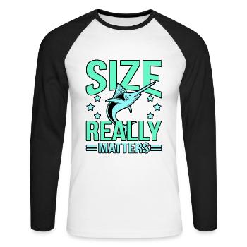 Schwertfisch - Unisex Baseballshirt langarm - Weiß/Schwarz - Vorne - Nik (191cm)