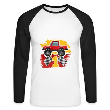 1er anniversaire - T-shirt baseball manches longues Homme - blanc/noir - Devant - Nik (191cm)