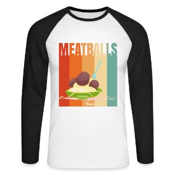 Meatball Frikadelle Essen Geschenk - Unisex Baseballshirt langarm - Weiß/Schwarz - Vorne - Nik (191cm)