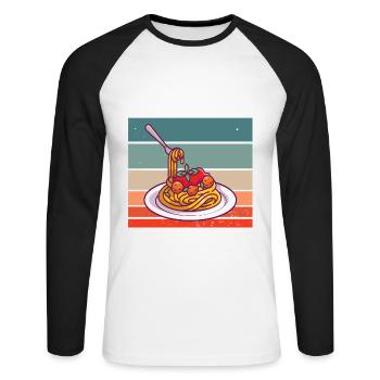 J’aime les pâtes et 3 autres personnes - T-shirt baseball manches longues Homme - blanc/noir - Devant - Nik (191cm)