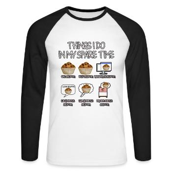 Dinge, die ich in meiner Freizeit mache Muffin - Unisex Baseballshirt langarm - Weiß/Schwarz - Vorne - Nik (191cm)