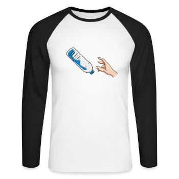 Water Bottle Flipping Flaschendrehen - Unisex Baseballshirt langarm - Weiß/Schwarz - Vorne - Nik (191cm)