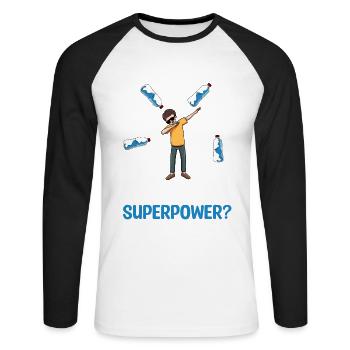 Water Bottle Flipping Flaschendrehen - Unisex Baseballshirt langarm - Weiß/Schwarz - Vorne - Nik (191cm)