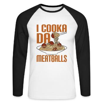 Boulettes de viande Boulettes de viande Cadeau - T-shirt baseball manches longues Homme - blanc/noir - Devant - Nik (191cm)