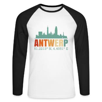 Skyline of Antwerp Netherlands - Unisex Long Sleeve Baseball T-Shirt - white/black - Front - Nik (191cm)