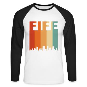 Fife UK England - Unisex Baseballshirt langarm - Weiß/Schwarz - Vorne - Nik (191cm)