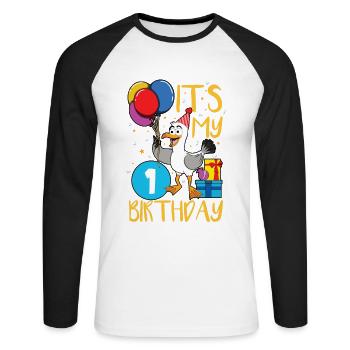 1er anniversaire - T-shirt baseball manches longues Homme - blanc/noir - Devant - Nik (191cm)