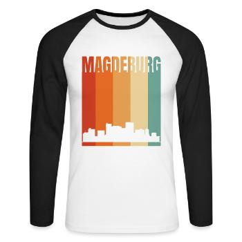 Magdeburg Skyline - Unisex Long Sleeve Baseball T-Shirt - white/black - Front - Nik (191cm)
