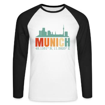Munich Skyline - Unisex Long Sleeve Baseball T-Shirt - white/black - Front - Nik (191cm)