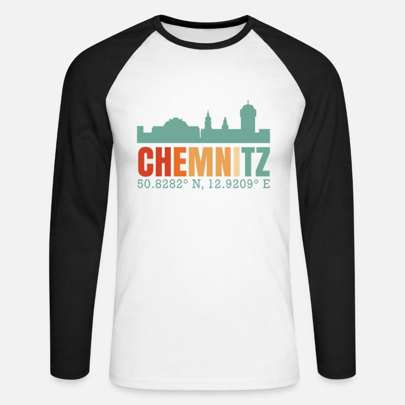 Chemnitz - Unisex Baseballshirt langarm - Weiß/Schwarz