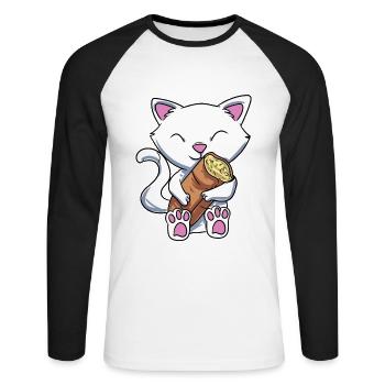 Knoblauch Knoblauchbrot Geschenk - Unisex Baseballshirt langarm - Weiß/Schwarz - Vorne - Nik (191cm)