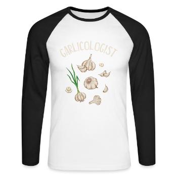 Garlic Garlic Bread Food Gift - Unisex Long Sleeve Baseball T-Shirt - white/black - Front - Nik (191cm)