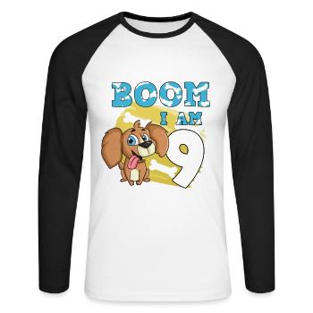 9th birthday dog - Unisex Long Sleeve Baseball T-Shirt - white/black - Front - Nik (191cm)