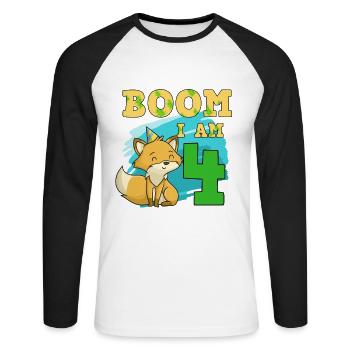 4th birthday fox - Unisex Long Sleeve Baseball T-Shirt - white/black - Front - Nik (191cm)