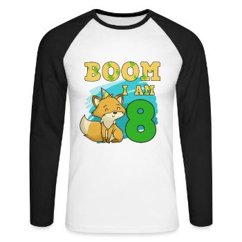 8th birthday fox - Unisex Long Sleeve Baseball T-Shirt - white/black - Front - Nik (191cm)