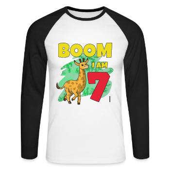 Girafe 7ème anniversaire - T-shirt baseball manches longues Homme - blanc/noir - Devant - Nik (191cm)
