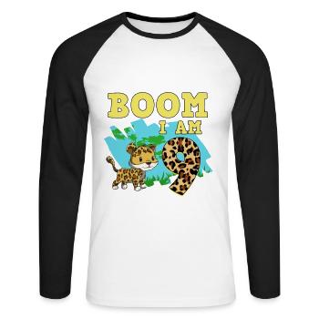 9th birthday Jaguar - Unisex Long Sleeve Baseball T-Shirt - white/black - Front - Nik (191cm)