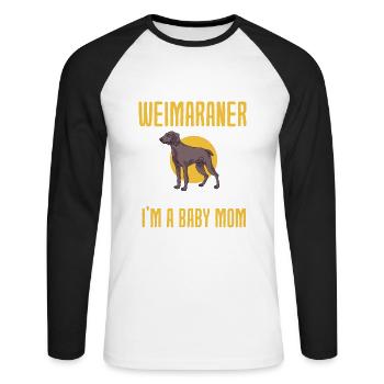 Weimaraner - Unisex Baseballshirt langarm - Weiß/Schwarz - Vorne - Nik (191cm)
