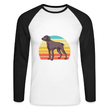Weimaraner - Unisex Baseballshirt langarm - Weiß/Schwarz - Vorne - Nik (191cm)