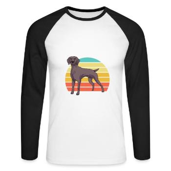 Weimaraner - Unisex Baseballshirt langarm - Weiß/Schwarz - Vorne - Nik (191cm)