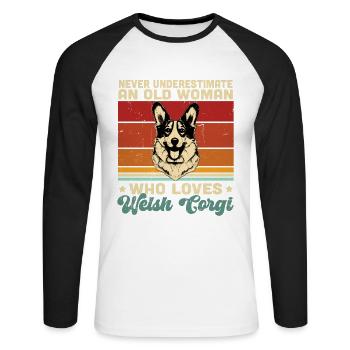 Welsh Corgi - Unisex Baseballshirt langarm - Weiß/Schwarz - Vorne - Nik (191cm)