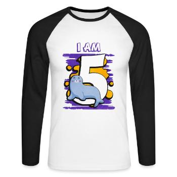Ich Bin 5 Robbe - Unisex Baseballshirt langarm - Weiß/Schwarz - Vorne - Nik (191cm)