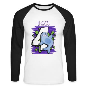 Ich Bin 4 Robbe - Unisex Baseballshirt langarm - Weiß/Schwarz - Vorne - Nik (191cm)