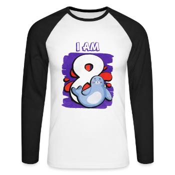I am 8 seal - Unisex Long Sleeve Baseball T-Shirt - white/black - Front - Nik (191cm)