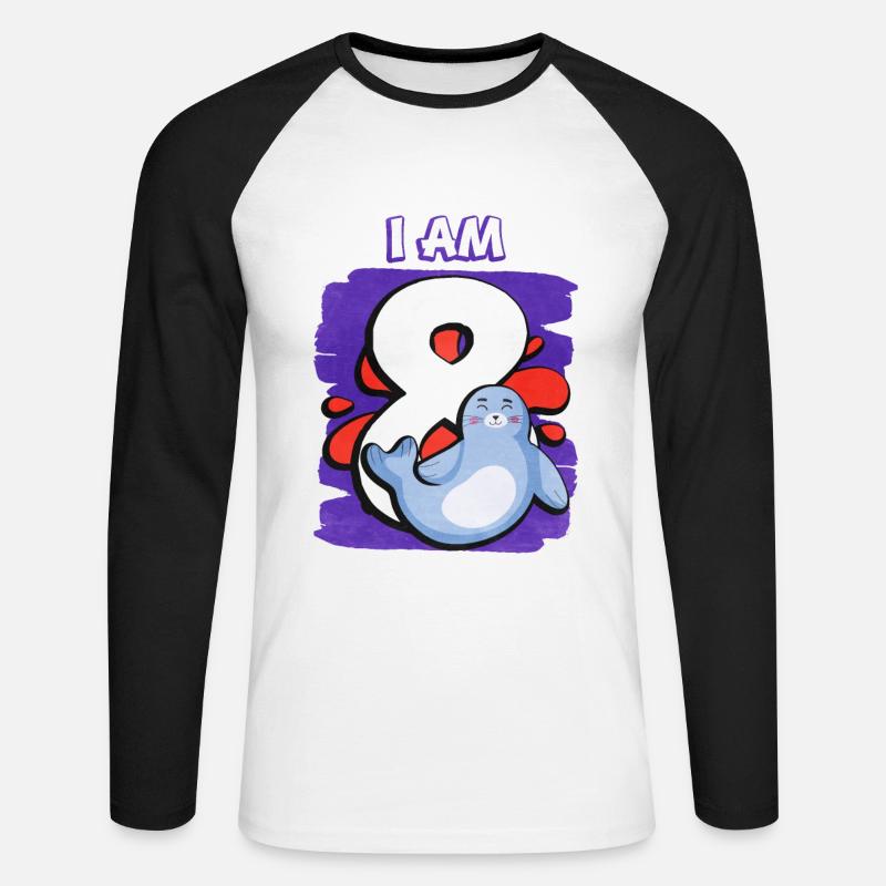 Ich Bin 8 Robbe - Unisex Baseballshirt langarm - Weiß/Schwarz