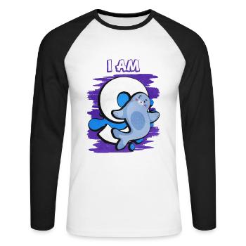 Ich Bin 9 Robbe - Unisex Baseballshirt langarm - Weiß/Schwarz - Vorne - Nik (191cm)