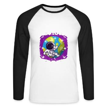 Cadeau de Girl Earth - T-shirt baseball manches longues Homme - blanc/noir - Devant - Nik (191cm)