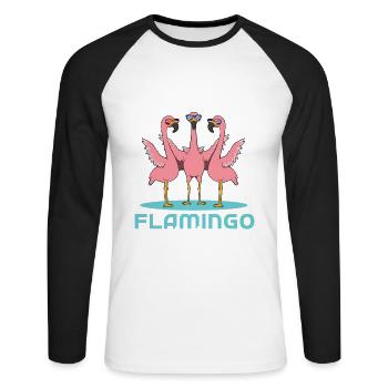 Verrrückte Flamingo Lady - Unisex Baseballshirt langarm - Weiß/Schwarz - Vorne - Nik (191cm)