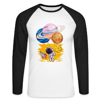Astronaut Uranus Mercury Saturn Balloons - Unisex Long Sleeve Baseball T-Shirt - white/black - Front - Nik (191cm)