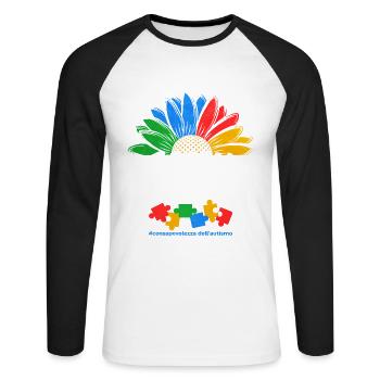 Cadeau autisme autisme - T-shirt baseball manches longues Homme - blanc/noir - Devant - Nik (191cm)