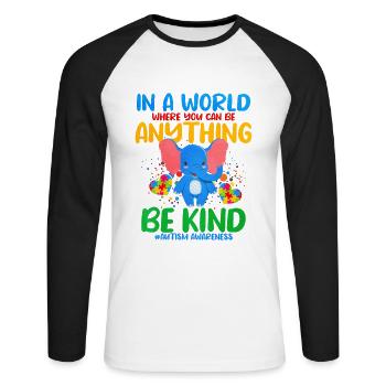 Cadeau autisme autisme - T-shirt baseball manches longues Homme - blanc/noir - Devant - Nik (191cm)