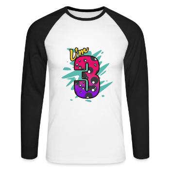 3. Geburtstag - Unisex Baseballshirt langarm - Weiß/Schwarz - Vorne - Nik (191cm)